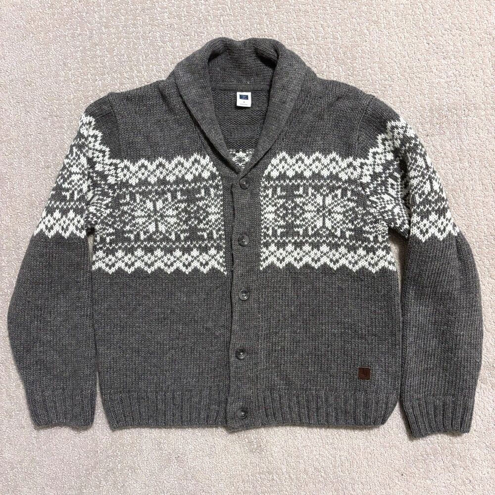 Janie and Jack Fair Isle Shawl Cardigan Sweater Knit Gray Boy 7 Nordic Grandpa